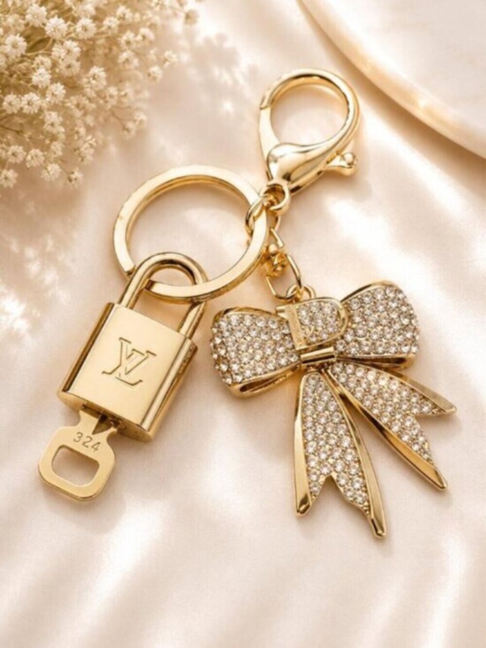Louis Vuitton Gold Padlock 🔑 Authentic LV Unbranded Ribbon Keychain Bag Charm